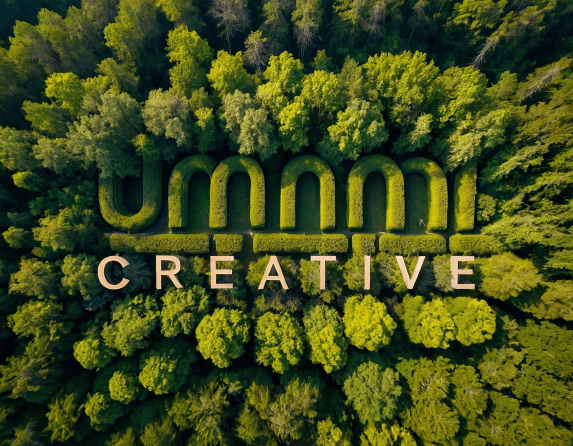 Das Umami Creative Logo als Teil grüner Bäume eines Waldes