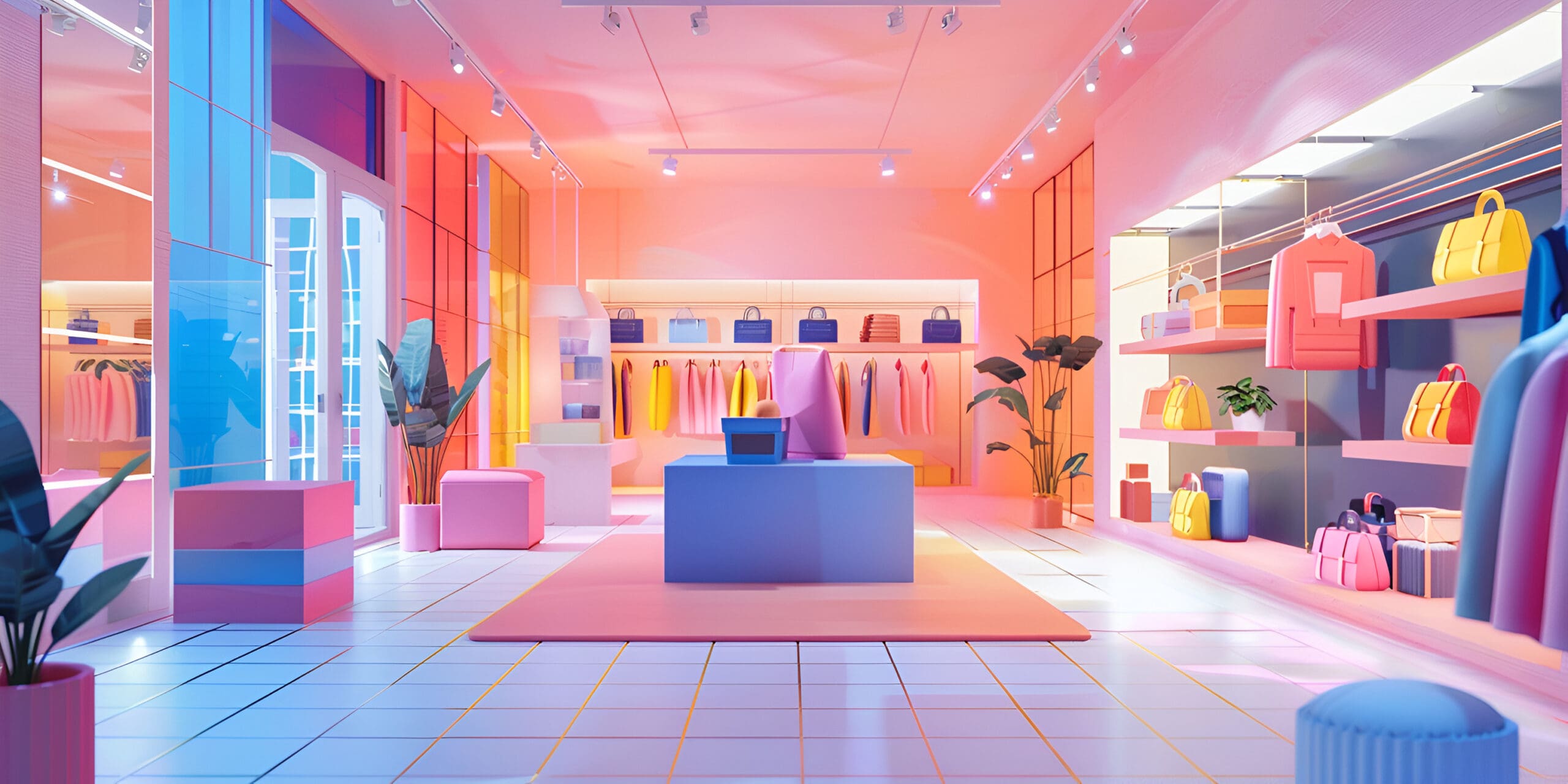 Modischer, farbenfroher Laden, symbolisiert individuelle Shopify Lösungen für erfolgreiches E-Commerce