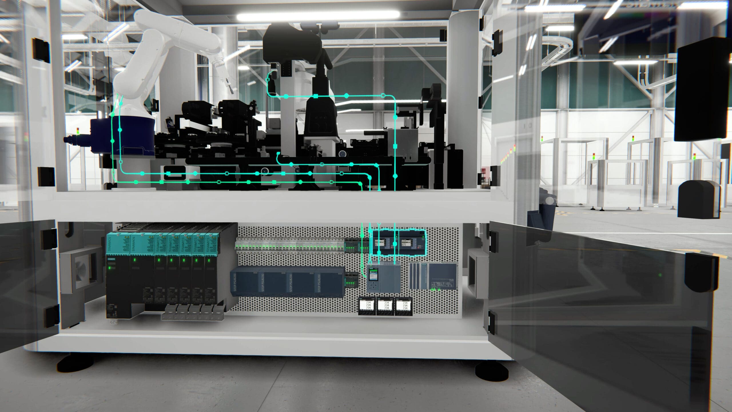 Siemens Industrial Edge und Digital Twin: Detaillierte Visualisierung einer Produktionsanlage mit Echtzeit-Datenintegration. Erleben Sie modernste Industrie 4.0-Technologie.