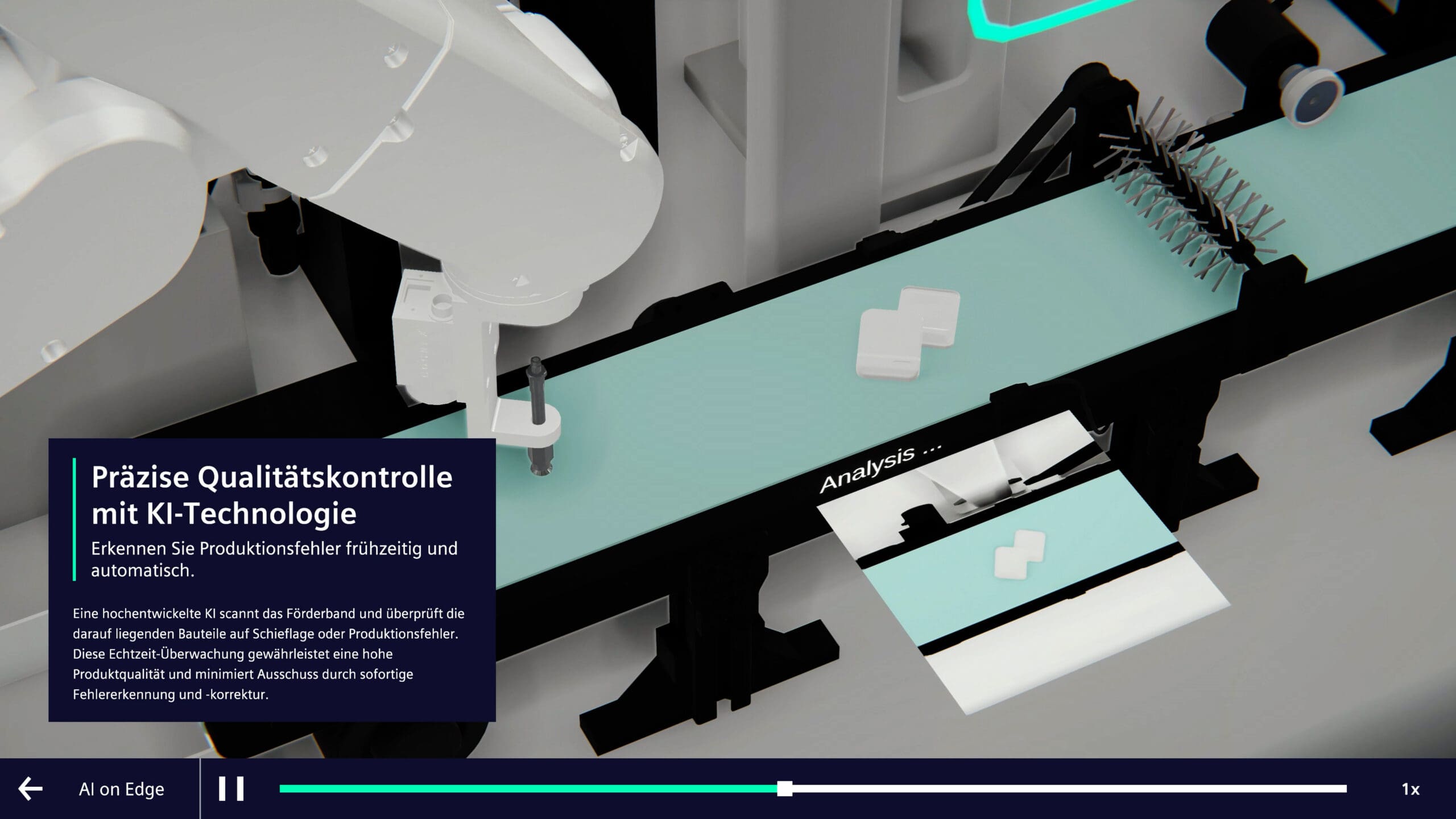 Siemens Industrial Edge und Digital Twin: Detaillierte Visualisierung einer Produktionslinie mit Echtzeit-Analyse. Erleben Sie moderne Fertigungstechnologien.